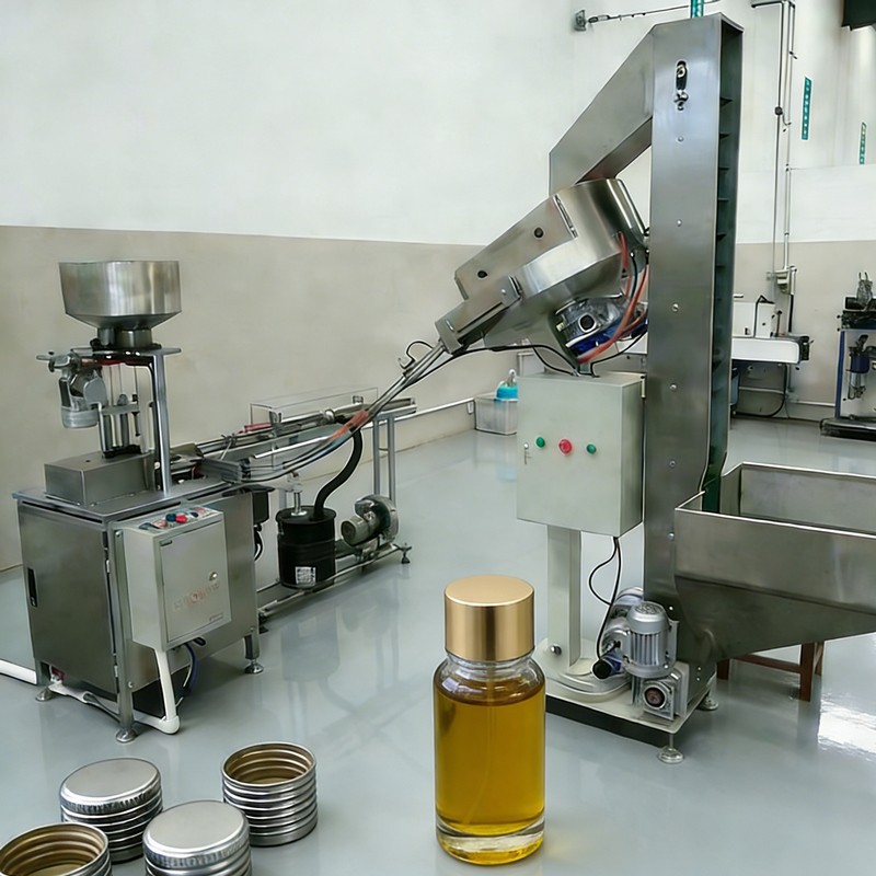 병에 담긴 에센셜 오일 스레드 캡 생산 라인